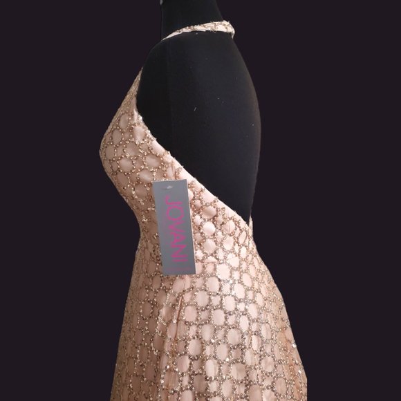 Jovani Blush Sequin Halter Prom Dress - Picture 8 of 11